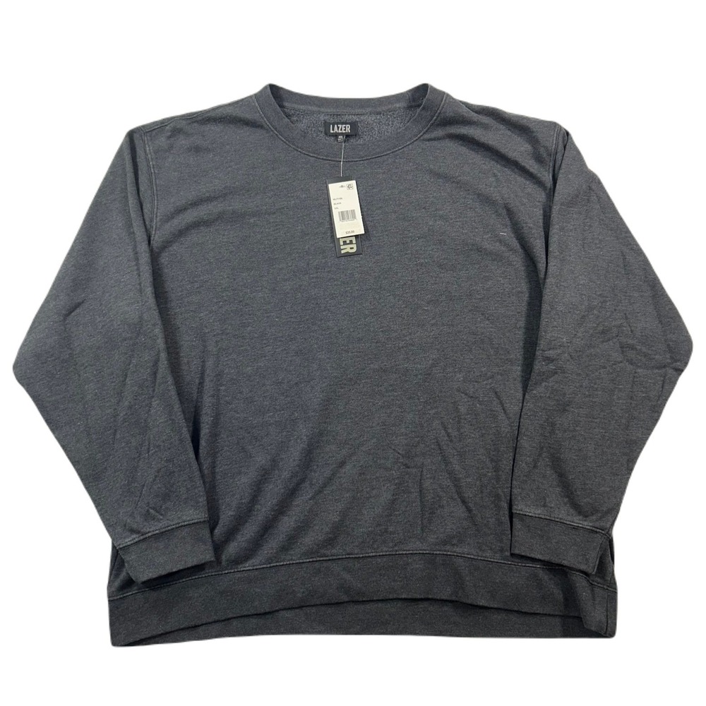 Lazer Crewneck Burnout Fleece Knit Sweatshirt Mens 2XL Charcoal Grey‎ NEW